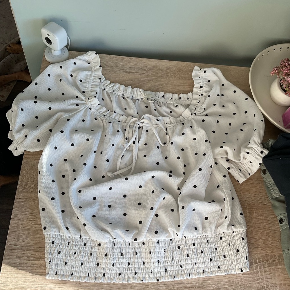 Black Polka Dot White Blouse from Francesca’s